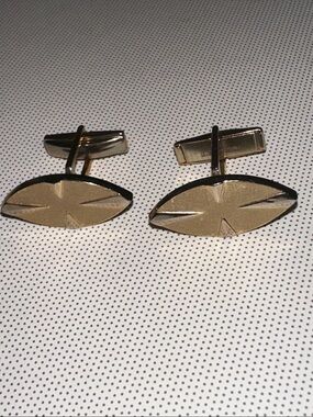 Vintage Mid Century Gold-Tone Marquise Shaped Cufflinks